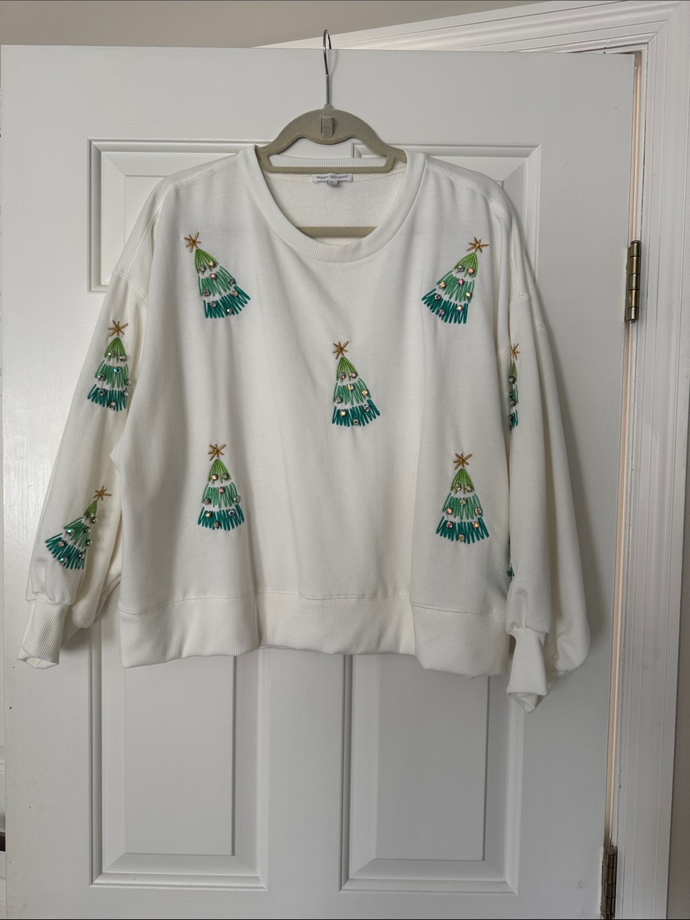 Embroidered Christmas Tree Sweatshirt - White